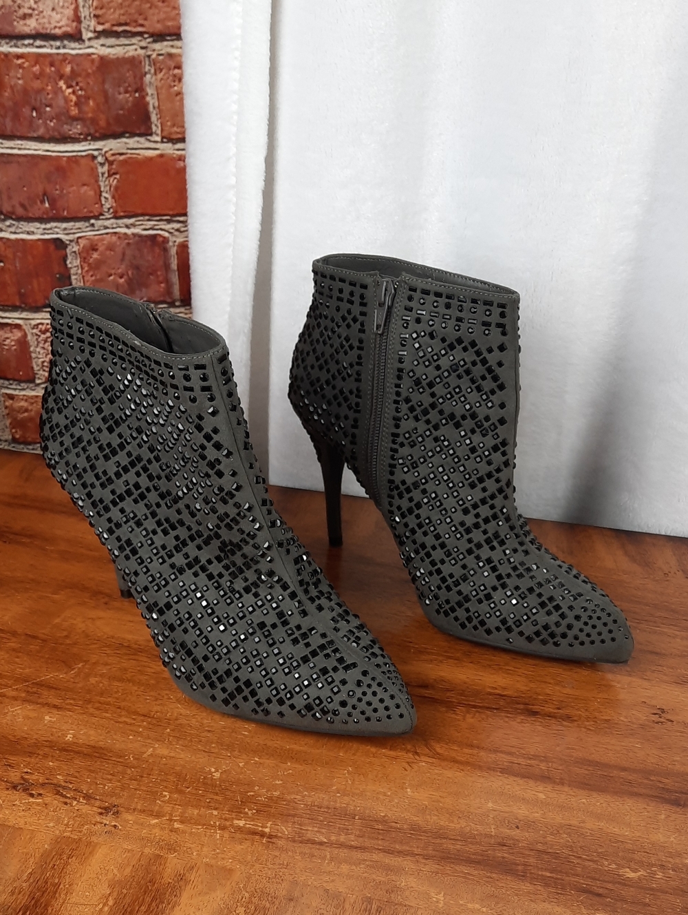 Giani Bini Embellished Grey and Black Ankle Booties - High Heel - Picture 3 of 16
